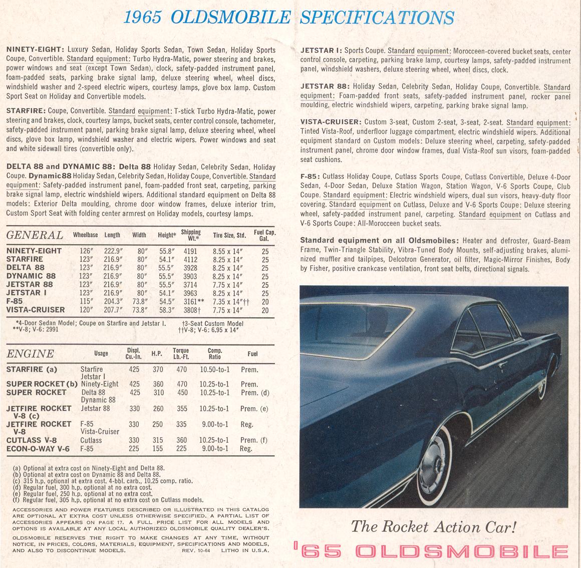 1965 Oldsmobile Motor Vehicles Brochure Page 12
